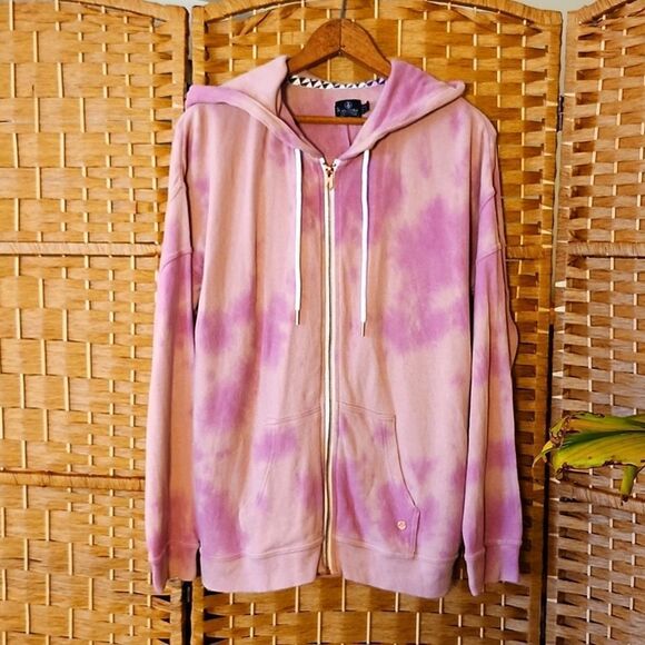VOLCOM Women's Lived In Lounge Wear Pink Tie-Dye Full Zip Cotton Hoodie Medium - Picture 1 of 10